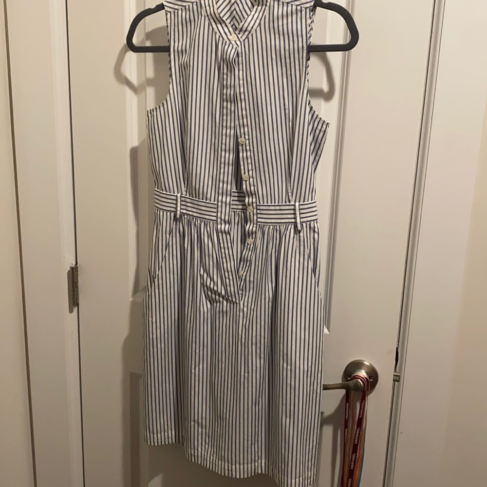 Blue and white striped sleeveless Theory Dress